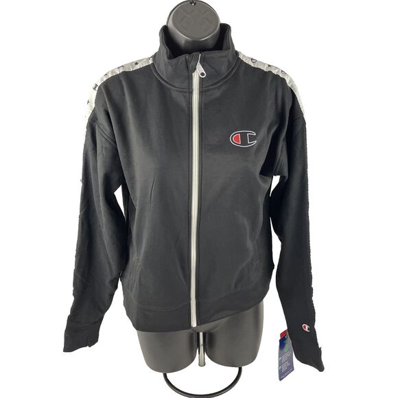 New Women’s Champion Track Jacket Full Zip Sz S NWT Black Logo Trim - Picture 1 of 9